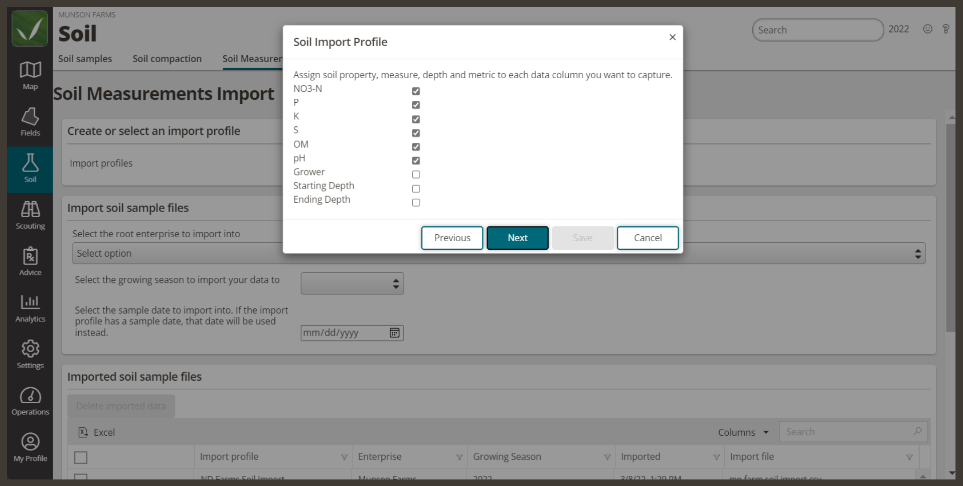 Screenshot of Soil Test Import