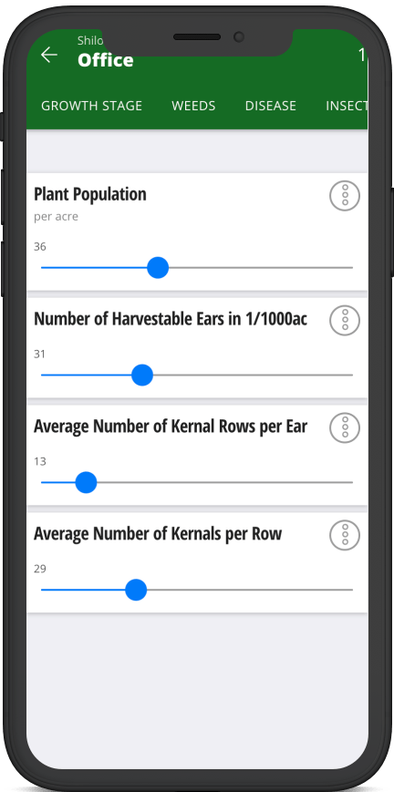 Screenshot of the FarmQA corn yield estimator