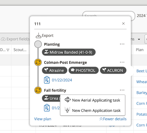 A screenshot of crop plan progress